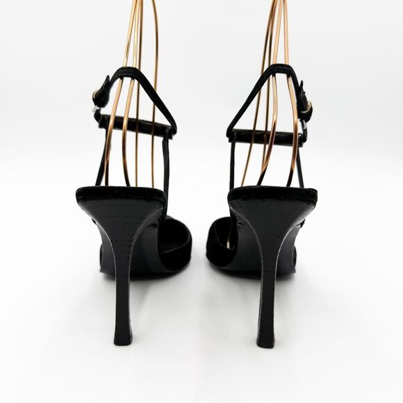 Gucci Black Suede Leather Strappy Heels Pointed Toe Size 7 - Picture 5 of 15